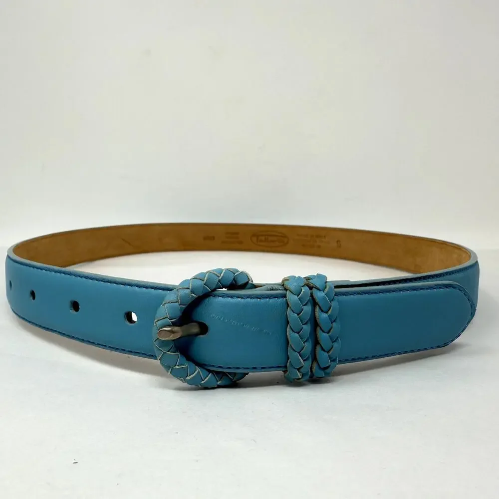 Talbots Made in Italy Blue Leather Belt Braided Buckle Size Small NWOT